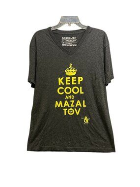 Spenglish Large V-Neck Graphic Tee Dark Gray With Yellow Print